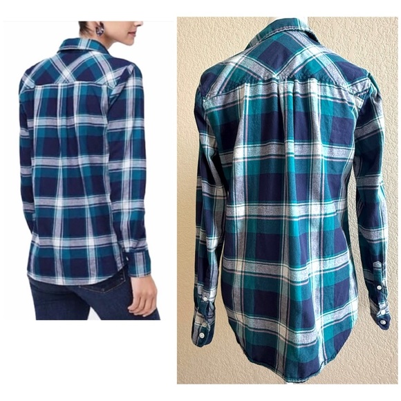 J.Crew Boyfriend Flannel Shirt – Sammy Plaid (Jade/Coral) – XS - Picture 2 of 6